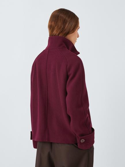John Lewis Short Funnel Neck Wool Blend Jacket - view 2, Burgundy