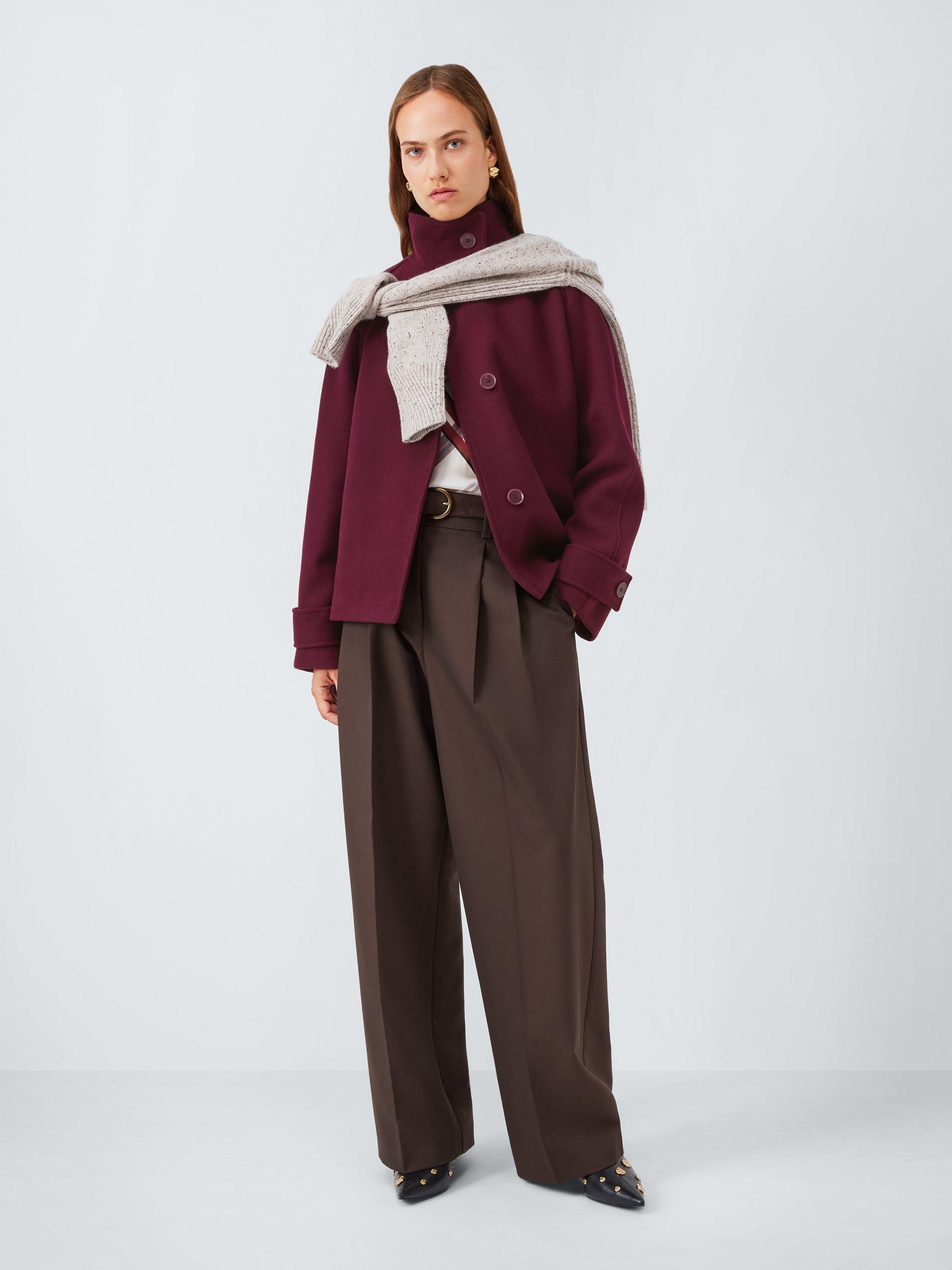 Product image 3 of 7, which shows John Lewis Short Funnel Neck Wool Blend Jacket, Burgundy, 8
