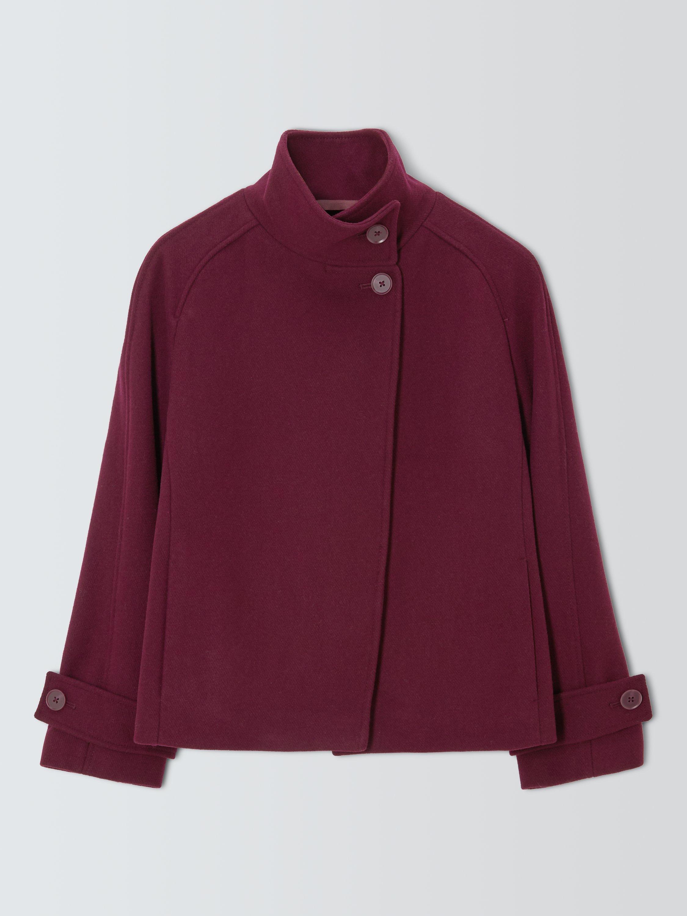 Product image 4 of 7, which shows John Lewis Short Funnel Neck Wool Blend Jacket, Burgundy, 8