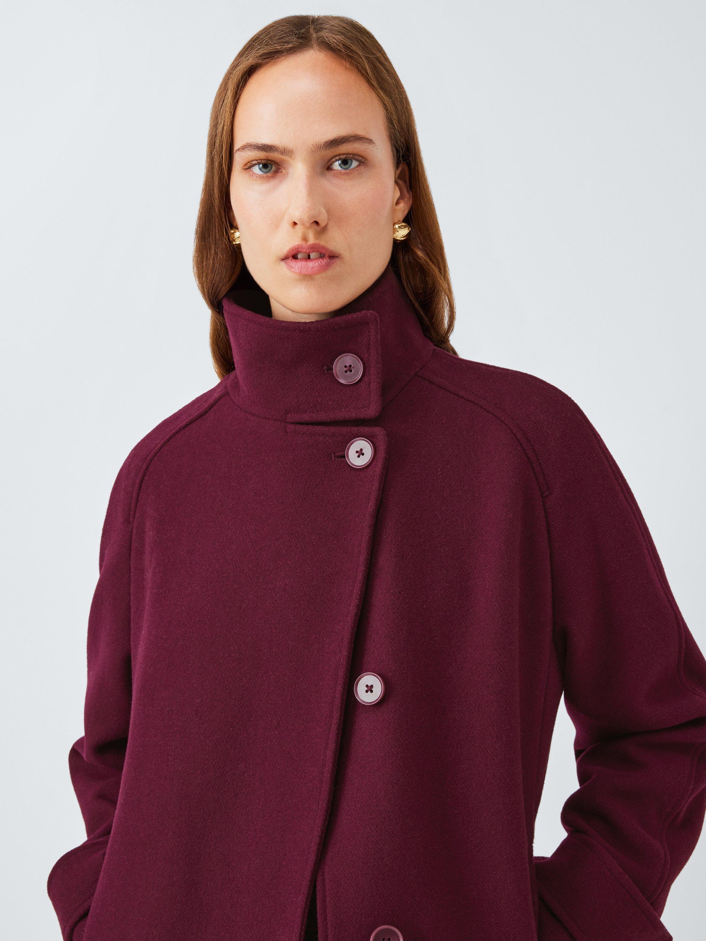 Product image 7 of 7, which shows John Lewis Short Funnel Neck Wool Blend Jacket, Burgundy, 8