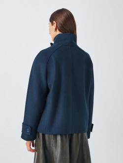 John Lewis Short Funnel Neck Wool Blend Jacket - view 2, Navy