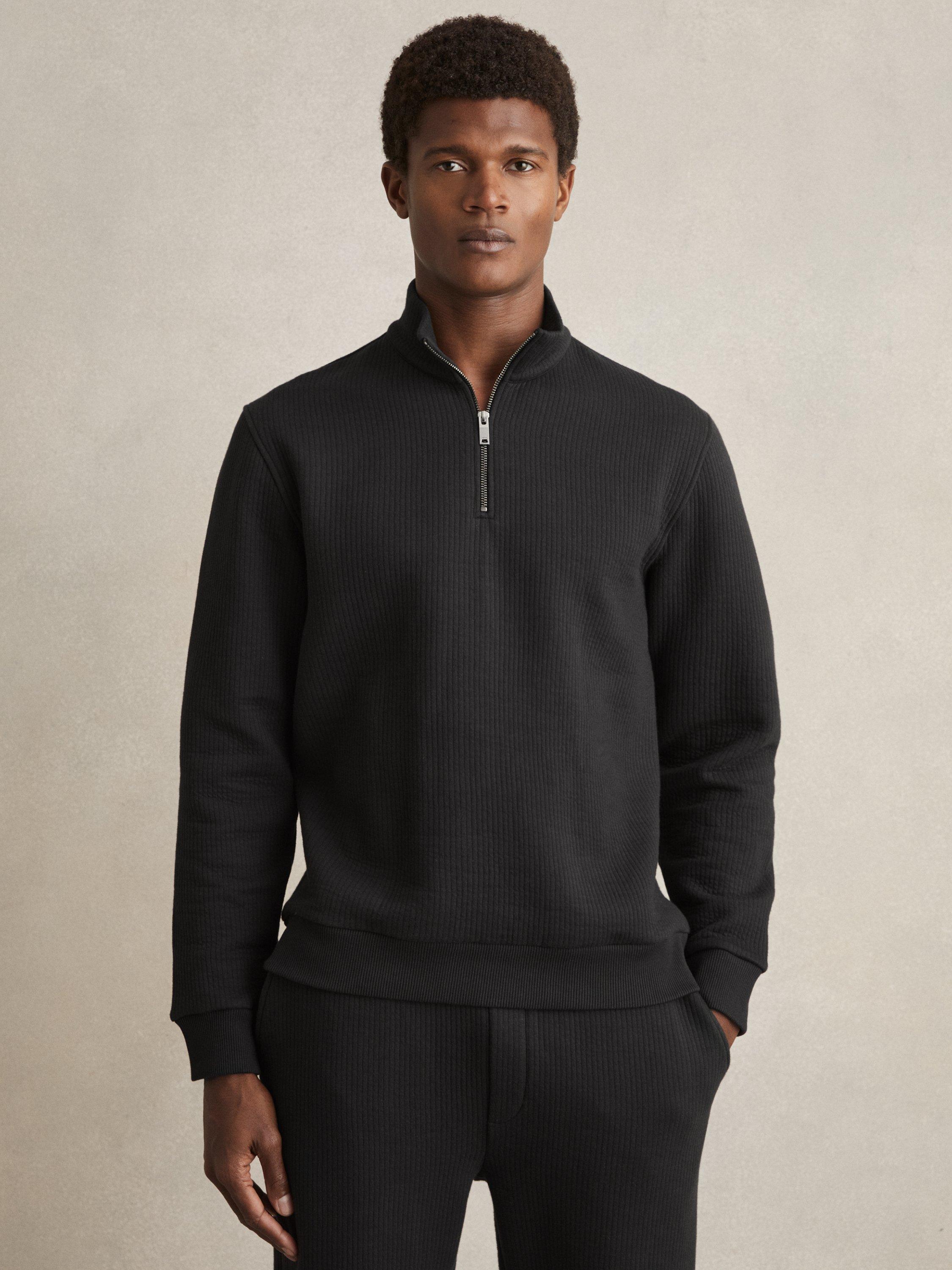 Reiss Ashby Half Zip Sweatshirt, Black