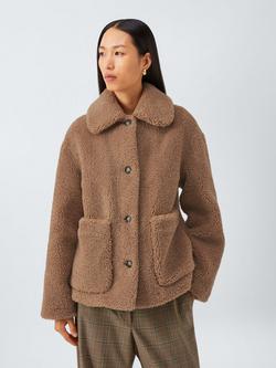 John Lewis Short Teddy Coat - view 2, Oatmeal