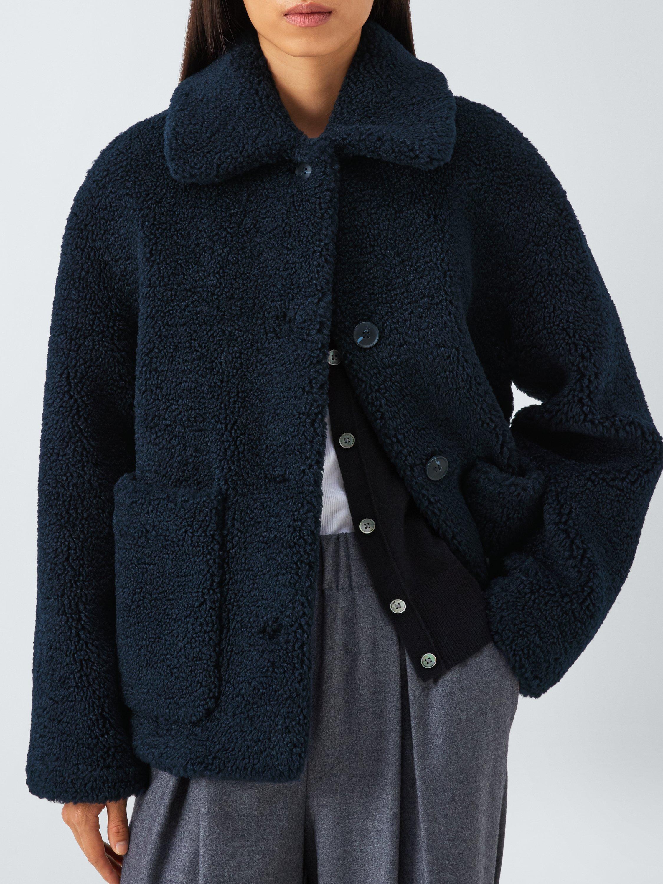 Product image 6 of 6, which shows John Lewis Short Teddy Coat, Navy, 20