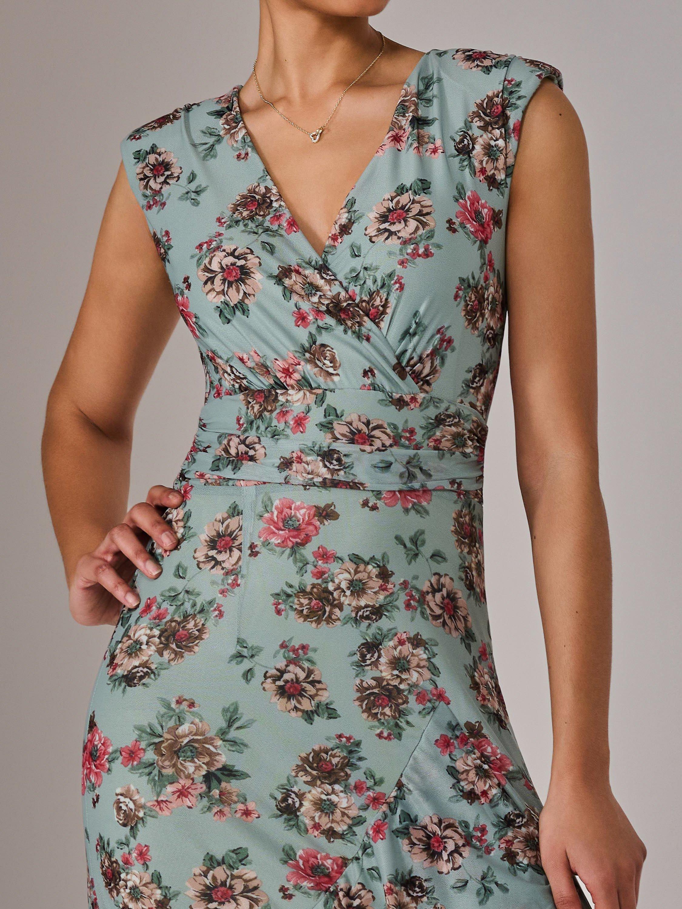 Product image 3 of 7, which shows Jolie Moi Floral Ruffle Midi Dress, Green/Multi, 8