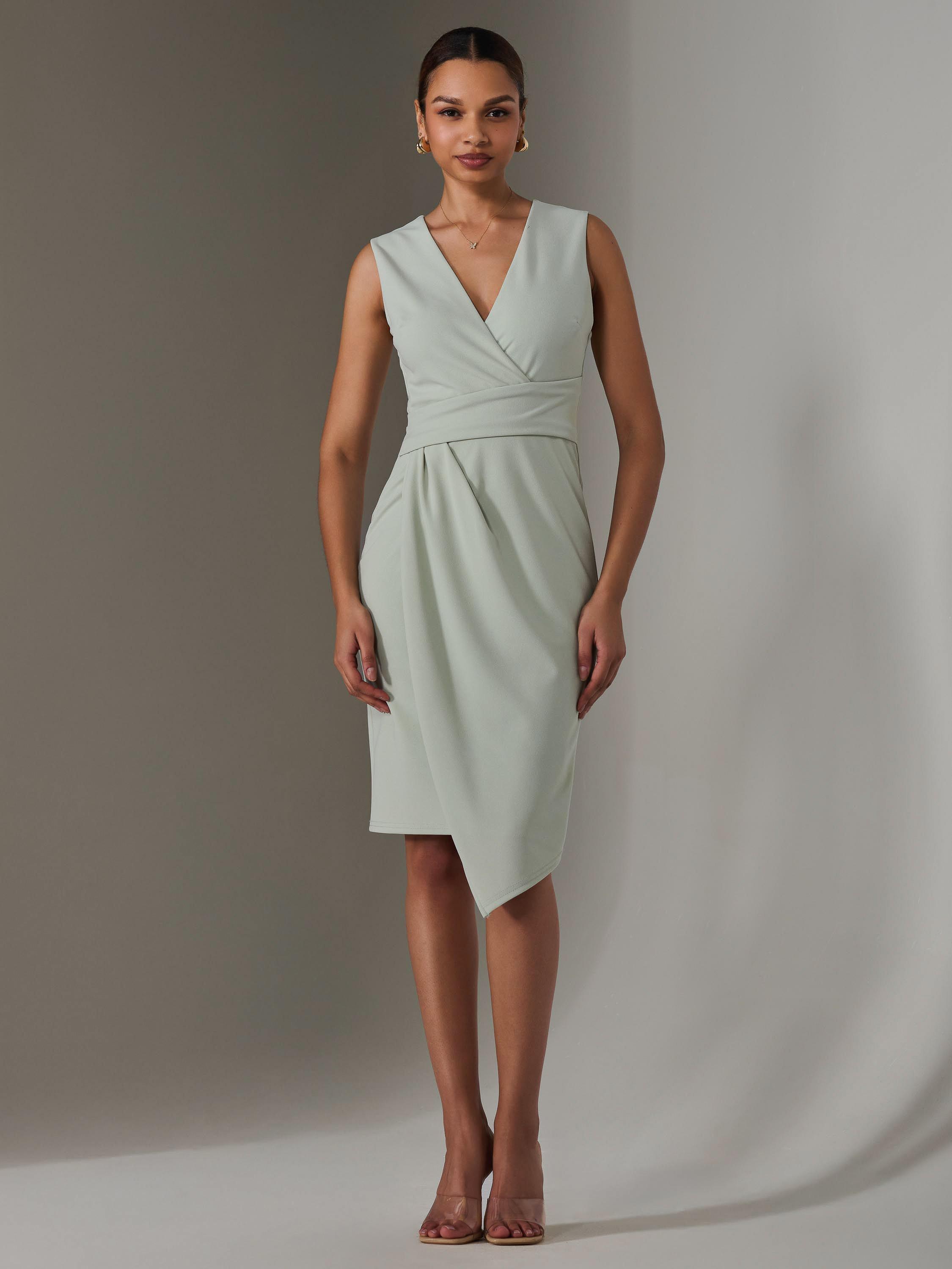 Product image 4 of 7, which shows Jolie Moi Wrap Asymmetric Hem Dress, Light Green, 8
