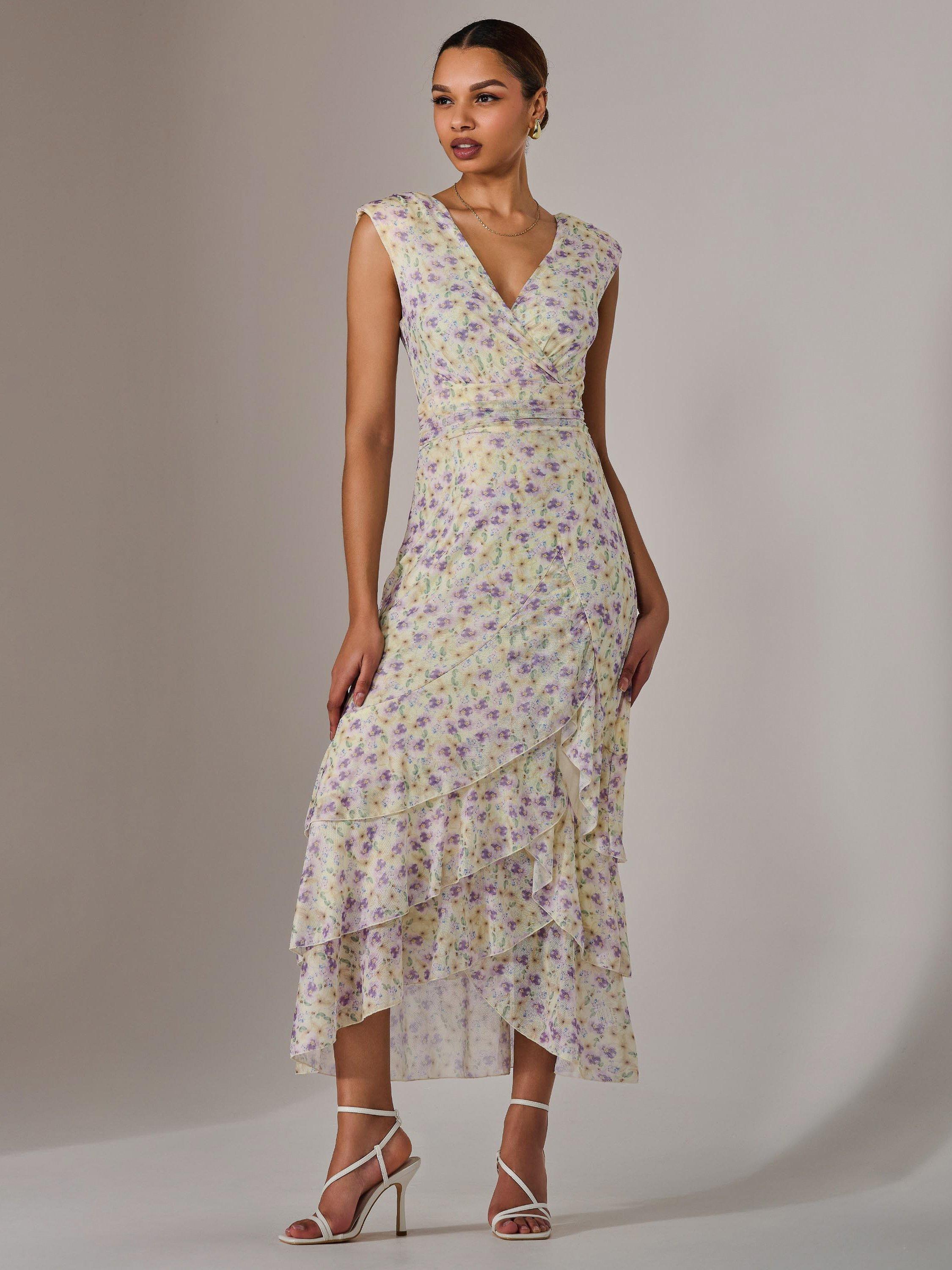 Product image 1 of 7, which shows Jolie Moi Floral Ruffle Midi Dress, Purple/Multi, 8
