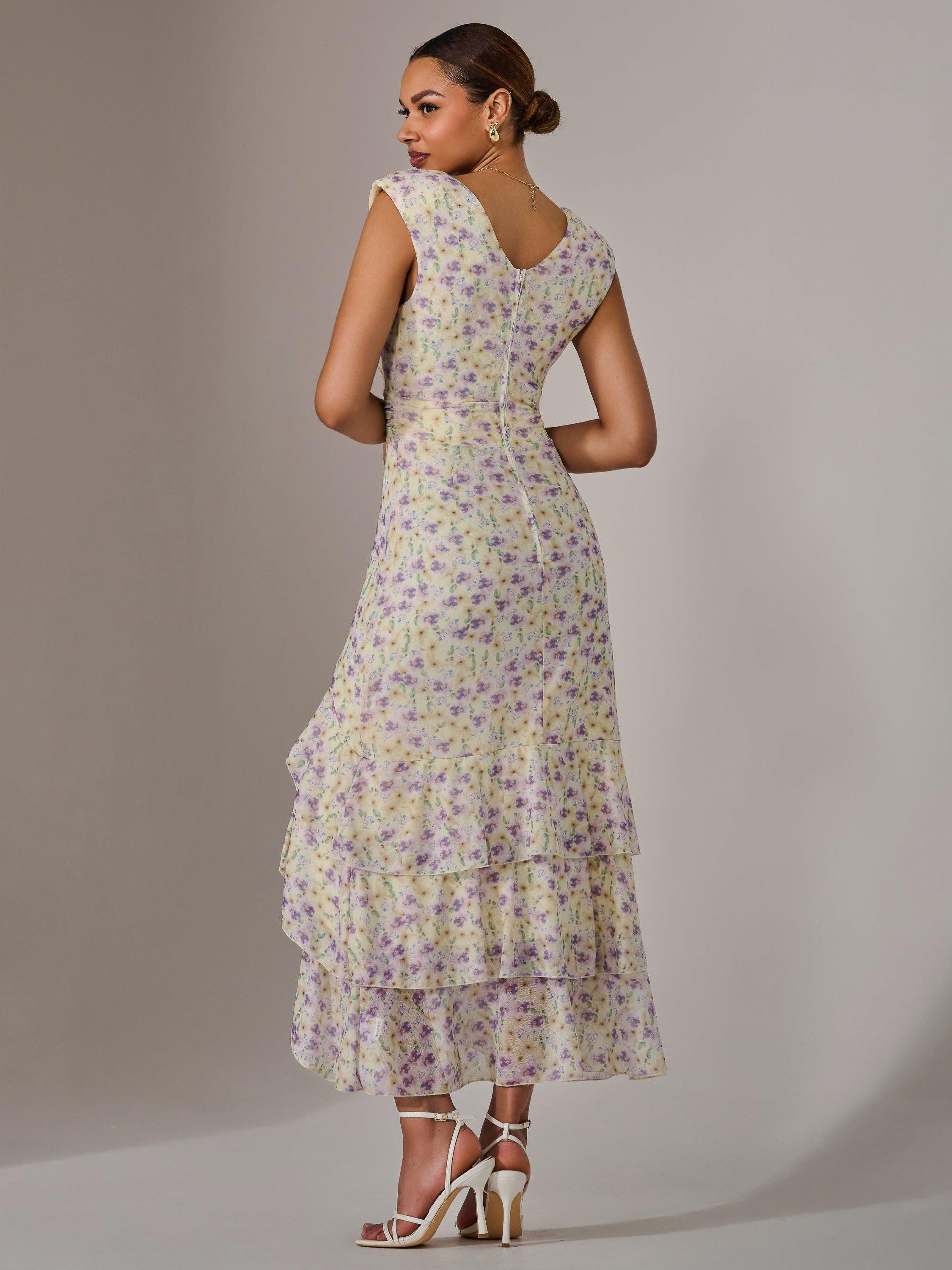 Product image 2 of 7, which shows Jolie Moi Floral Ruffle Midi Dress, Purple/Multi, 8