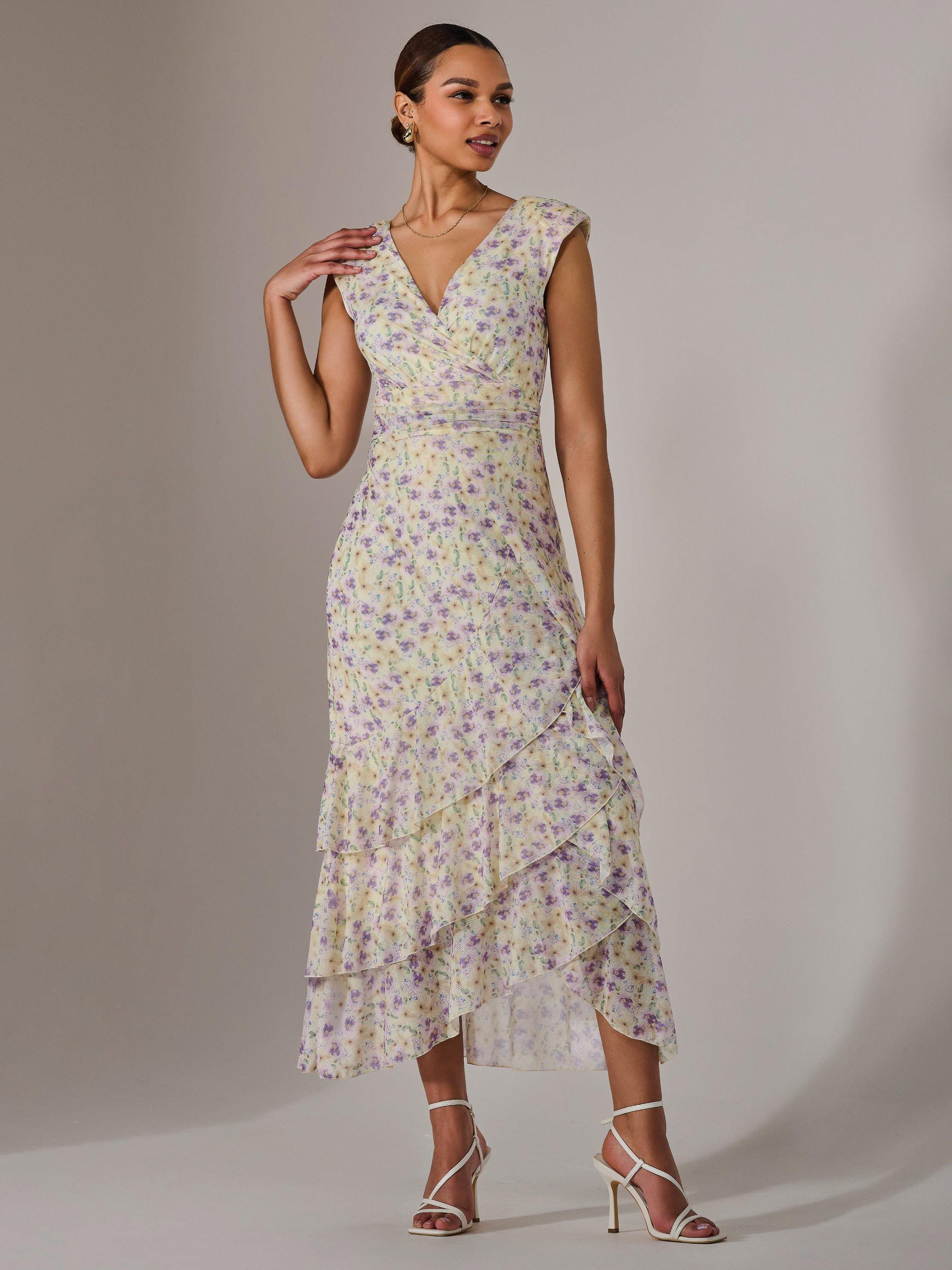 Product image 5 of 7, which shows Jolie Moi Floral Ruffle Midi Dress, Purple/Multi, 8