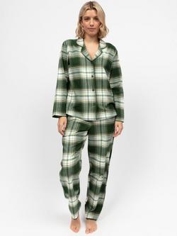 Cyberjammies Fern Check Brushed Cotton Long Pyjama Set, Olive, Olive