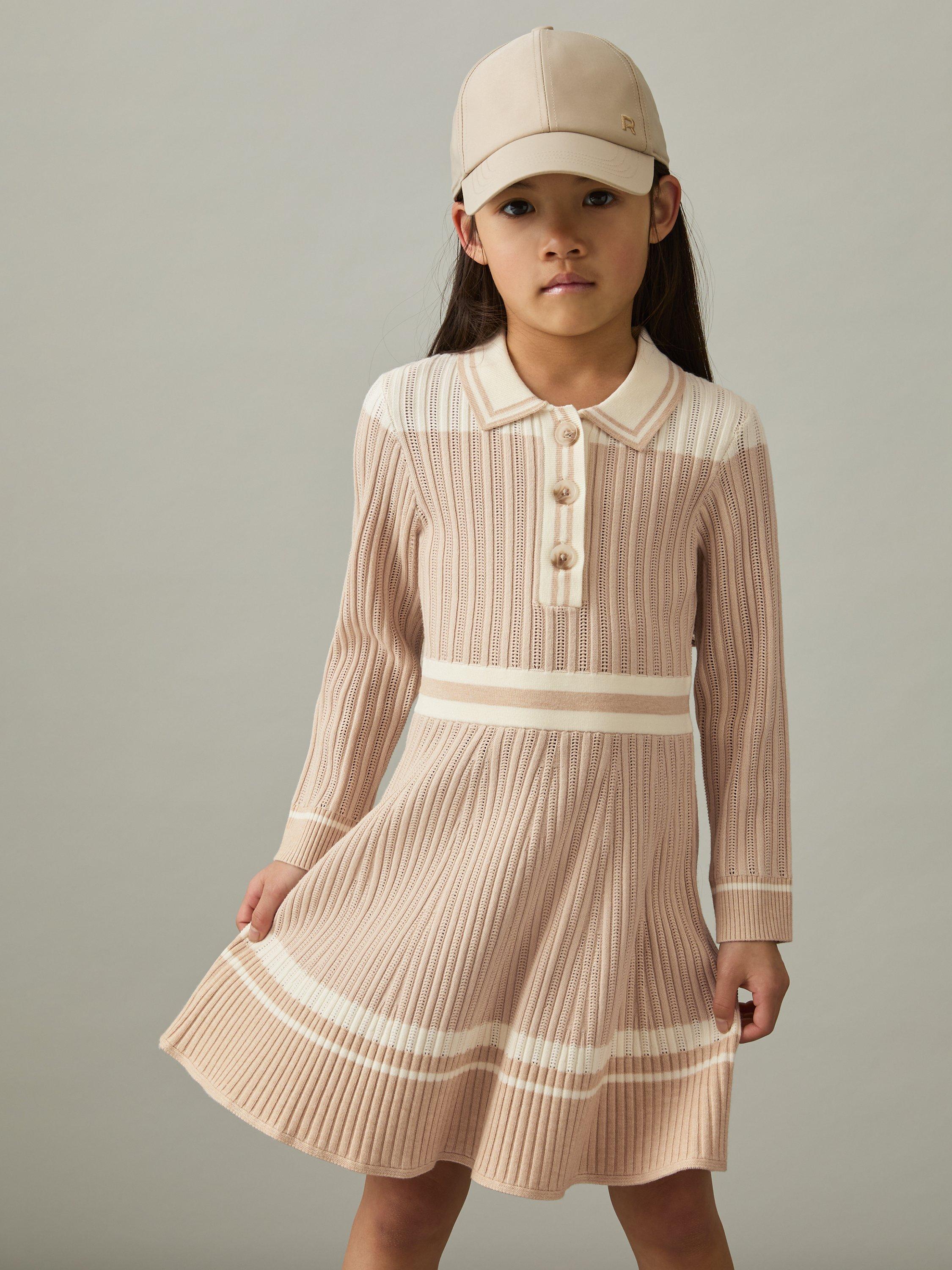 Product image 4 of 4, which shows Reiss Kids' Colette Colour Block Ribbed Flared Dress, Pale Pink, 4-5 years