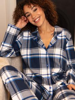 Cyberjammies Frosty Check Brushed Cotton Long Pyjama Set, Navy - view 2, Navy