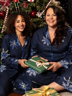 Cyberjammies Frosty Snowflake Long Pyjama Set, Navy - view 2, Navy