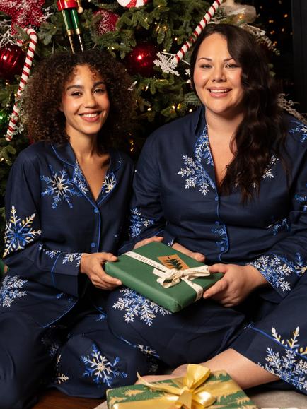 Cyberjammies Frosty Snowflake Long Pyjama Set, Navy - view 2, Navy