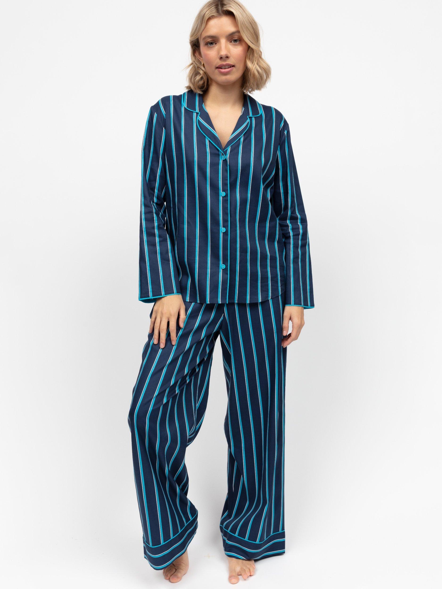 Product image 1 of 2, which shows Cyberjammies Marina Stripe Long Pyjama Set, Navy, 8