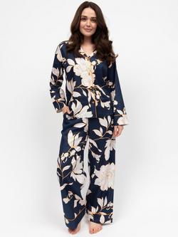 Cyberjammies Auburn Floral Long Pyjama Set, Navy, Navy