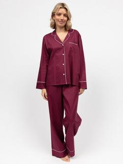 Cyberjammies Hotel Contrast Trim Long Pyjama Set, Ox Blood, Ox Blood