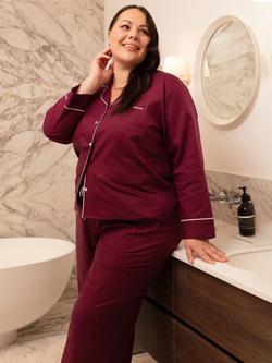 Cyberjammies Hotel Contrast Trim Long Pyjama Set, Ox Blood - view 2, Ox Blood