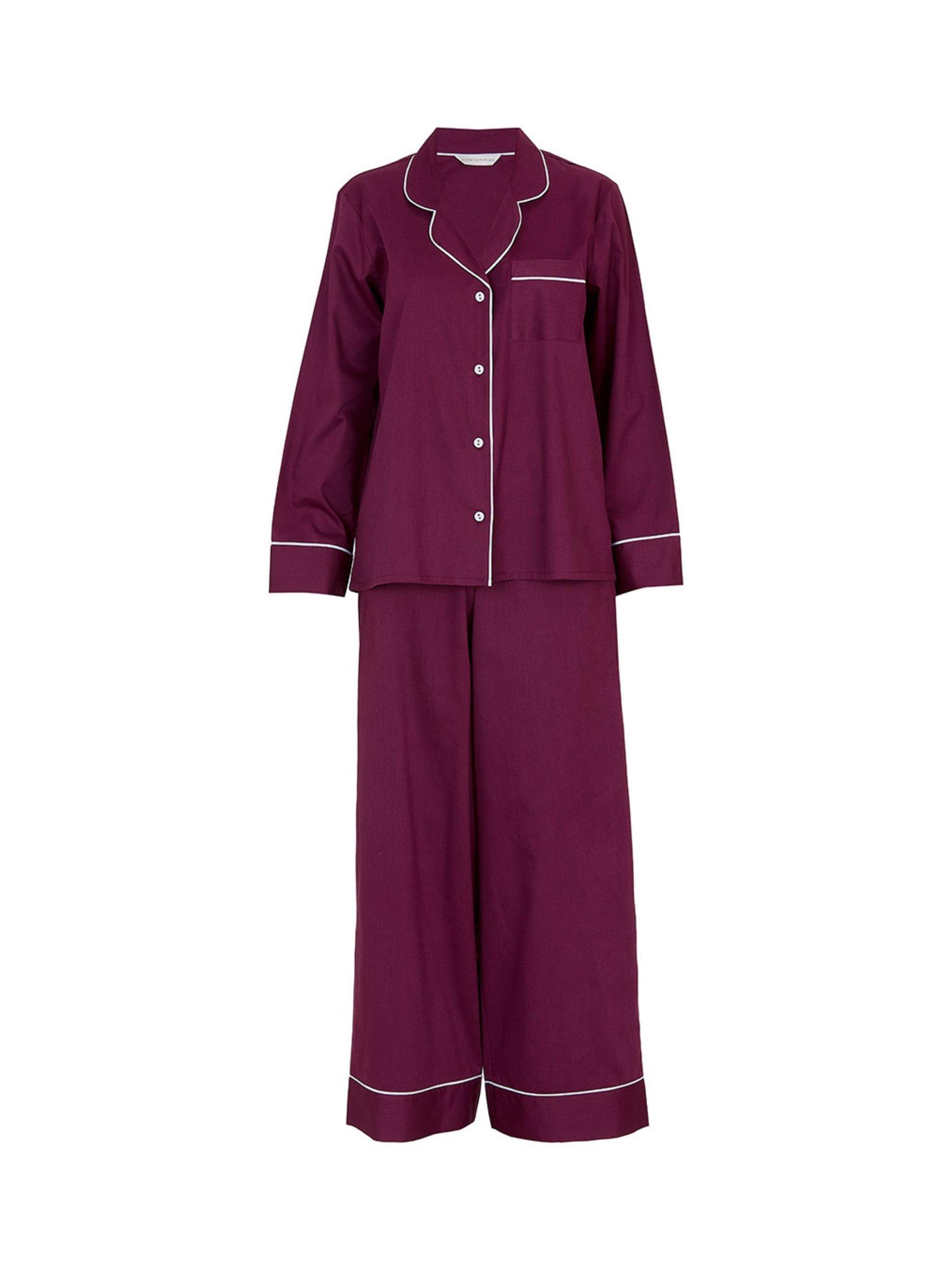 Cyberjammies Hotel Contrast Trim Long Pyjama Set, Ox Blood