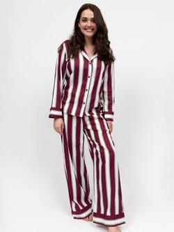 Cyberjammies Yasmin Stripe Long Pyjama Set, Ox Blood, Ox Blood