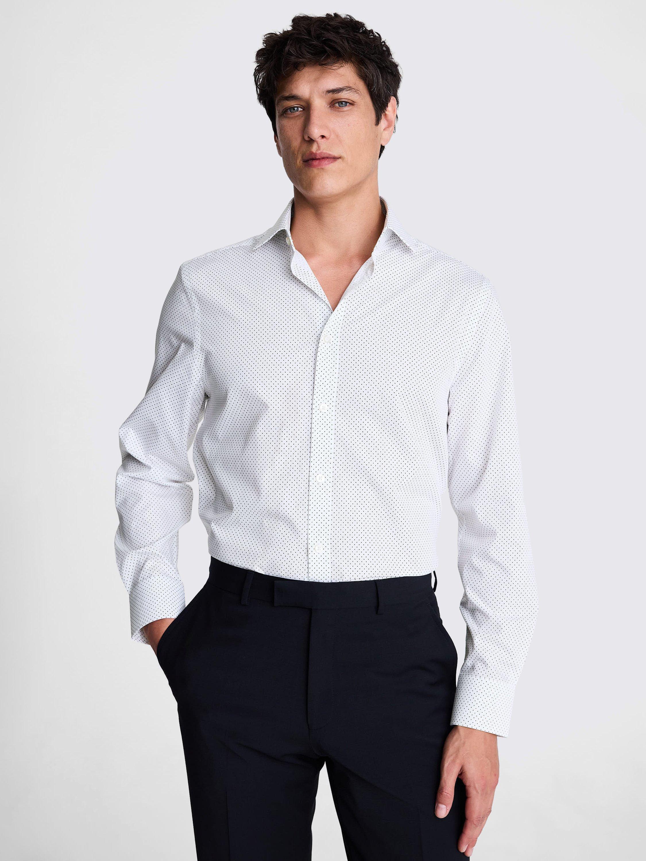 Moss Cotton Blend Regular Fit Stretch Print Contrast Shirt, White/Black