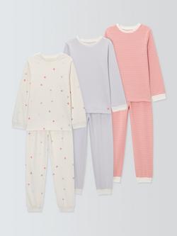 John Lewis Kids' Hearts and Stripes Pyjamas, Pack of 3, Multi, Multi