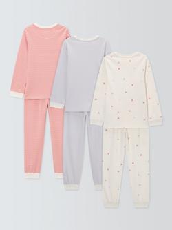 John Lewis Kids' Hearts and Stripes Pyjamas, Pack of 3, Multi - view 2, Multi