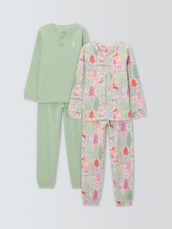 John Lewis Kids' Woodland Pyjamas, Pack of 2, Green, Green