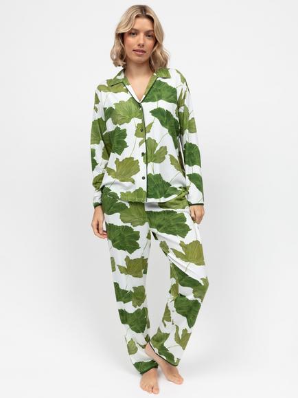 Cyberjammies Leaf Print Long Pyjama Set, Olive, Olive