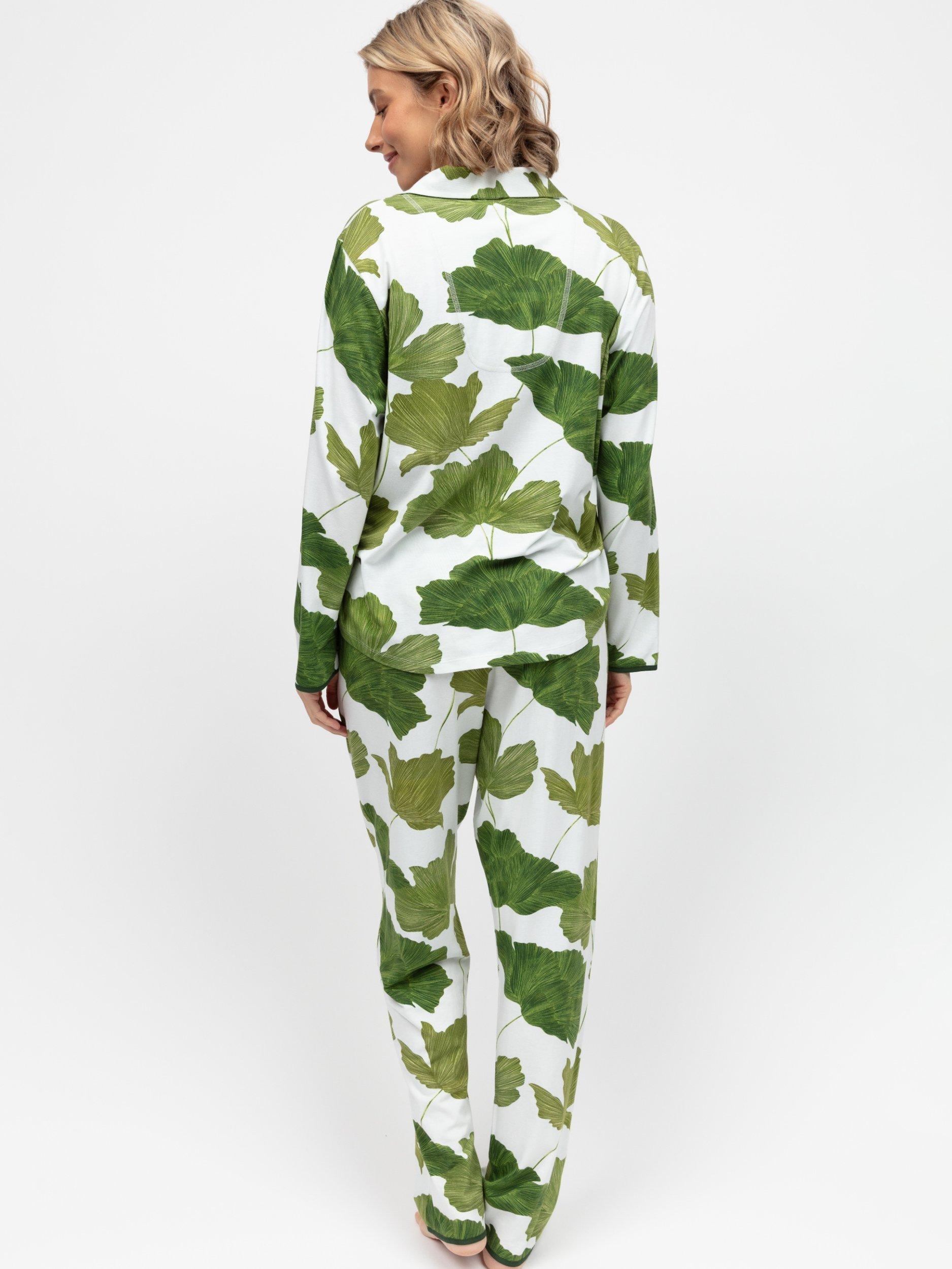 Product image 2 of 3, which shows Cyberjammies Leaf Print Long Pyjama Set, Olive, 8