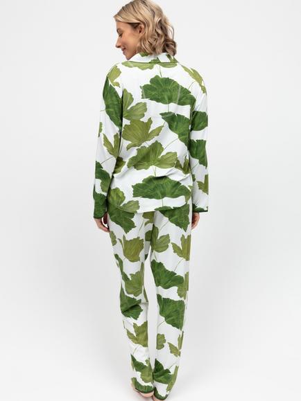Cyberjammies Leaf Print Long Pyjama Set, Olive - view 2, Olive