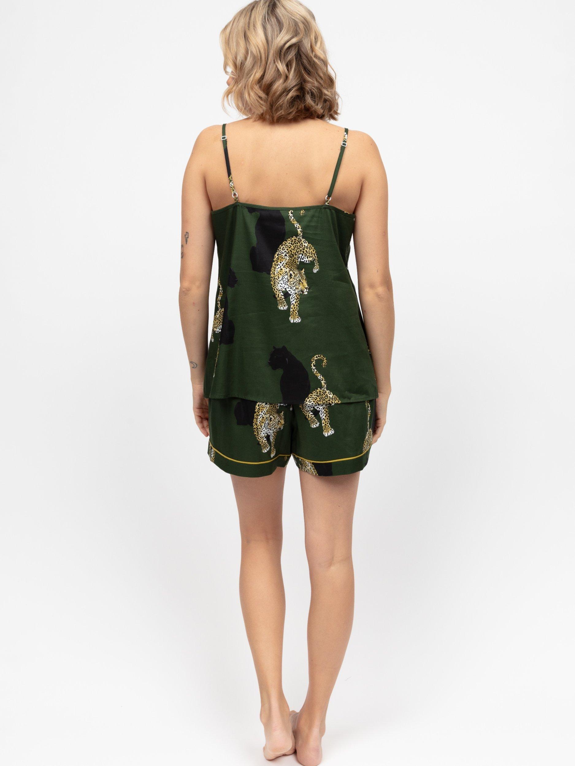 Product image 2 of 3, which shows Cyberjammies Leopards Cami Shorty Pyjama Set, Olive, 8