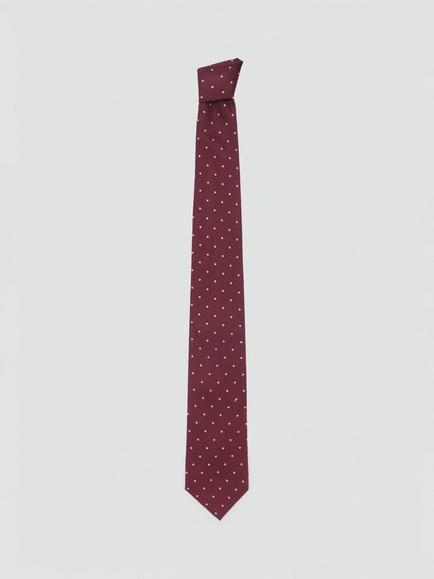 Mango Silk Blend Polka Dot Print Tie, Dark Red, Dark Red