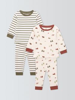 John Lewis Baby Cow Pyjamas, Pack of 2, Green, Green