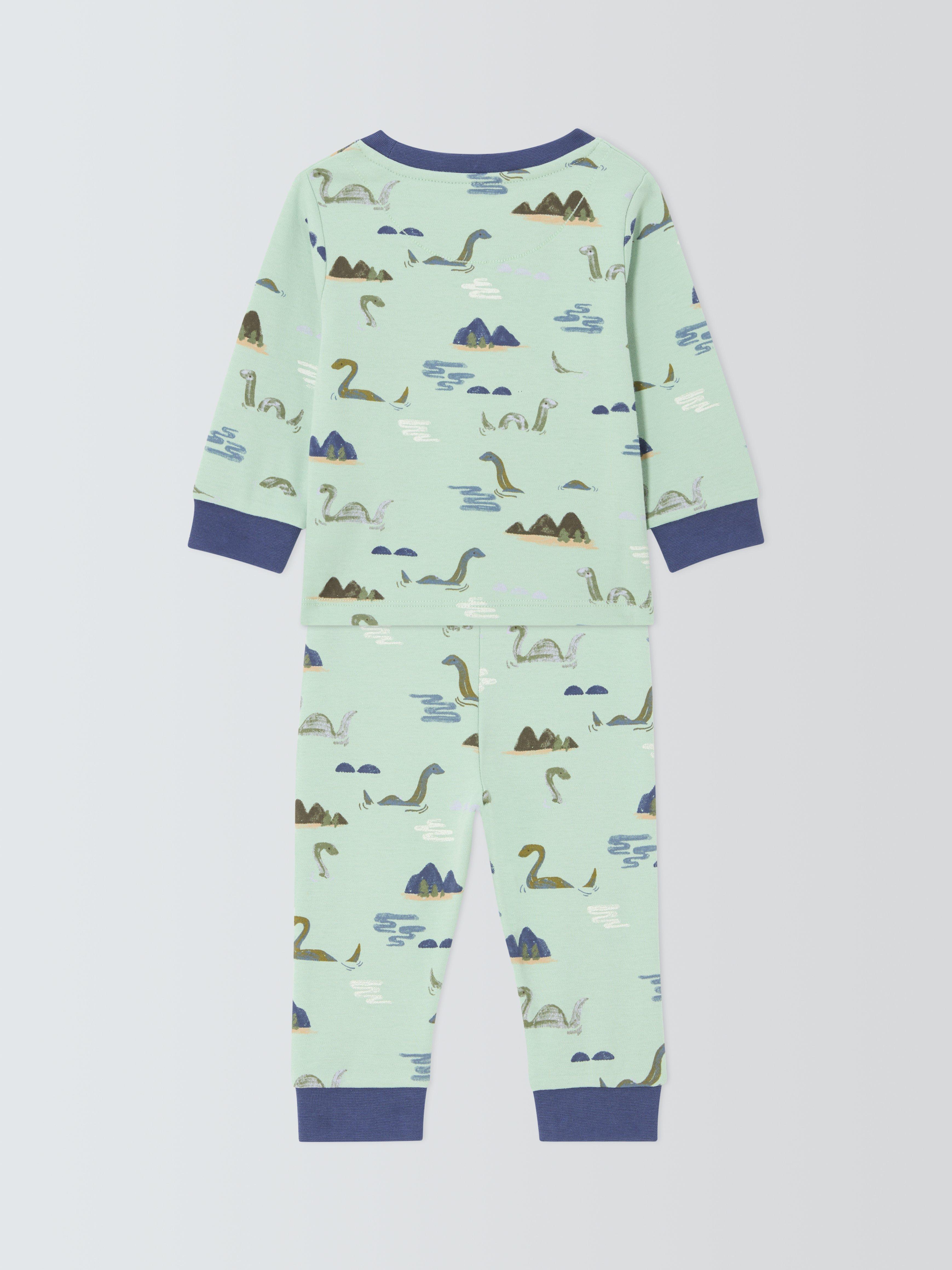 Product image 2 of 3, which shows John Lewis Baby Loch Ness Pyjamas, Green, 3-6 months