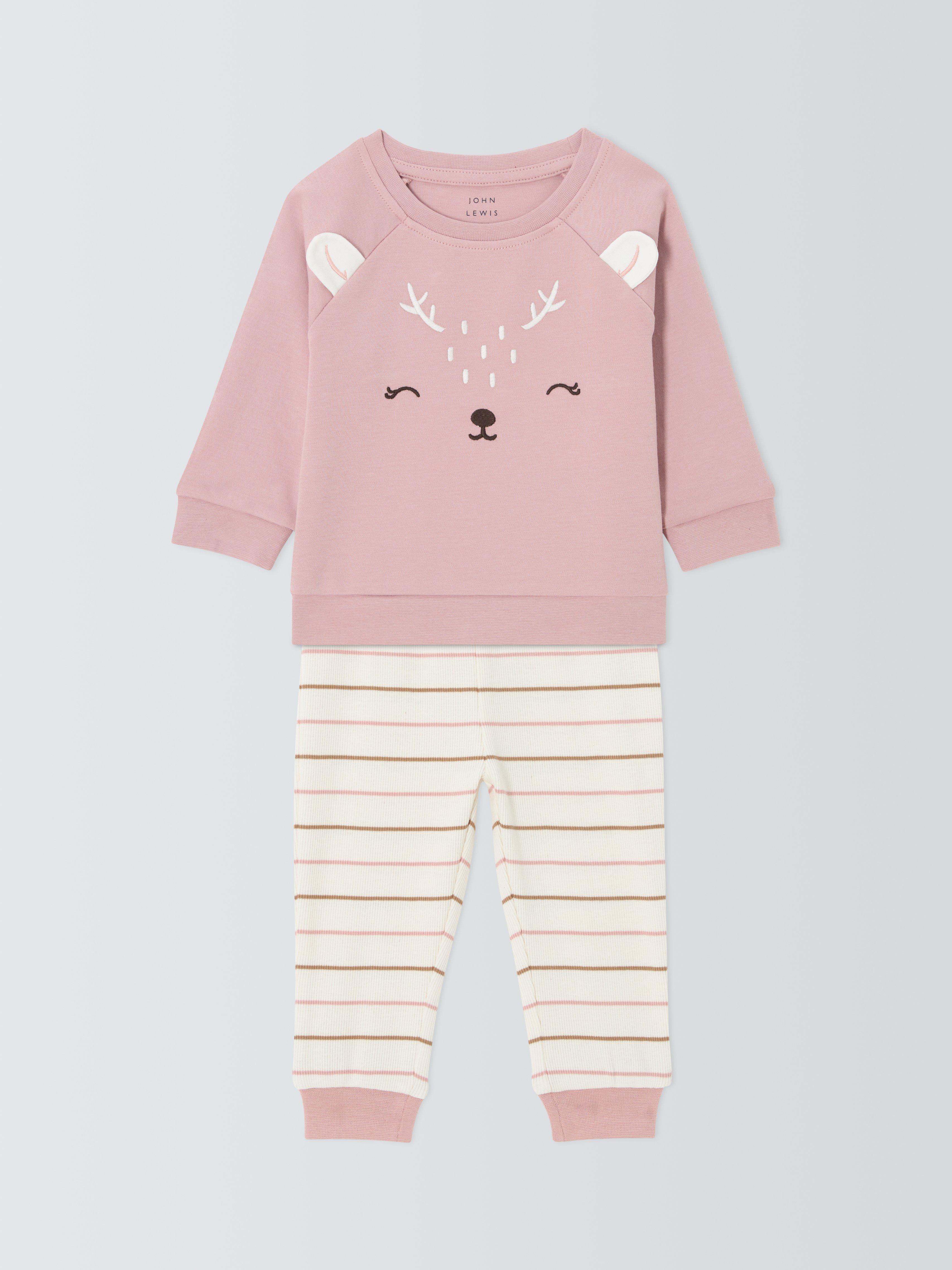 Product image 1 of 3, which shows John Lewis Baby Novelty Deer Pyjamas, Pink, 3-6 months