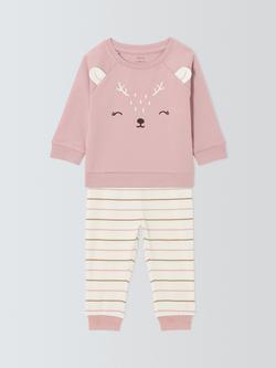 John Lewis Baby Novelty Deer Pyjamas, Pink, Pink