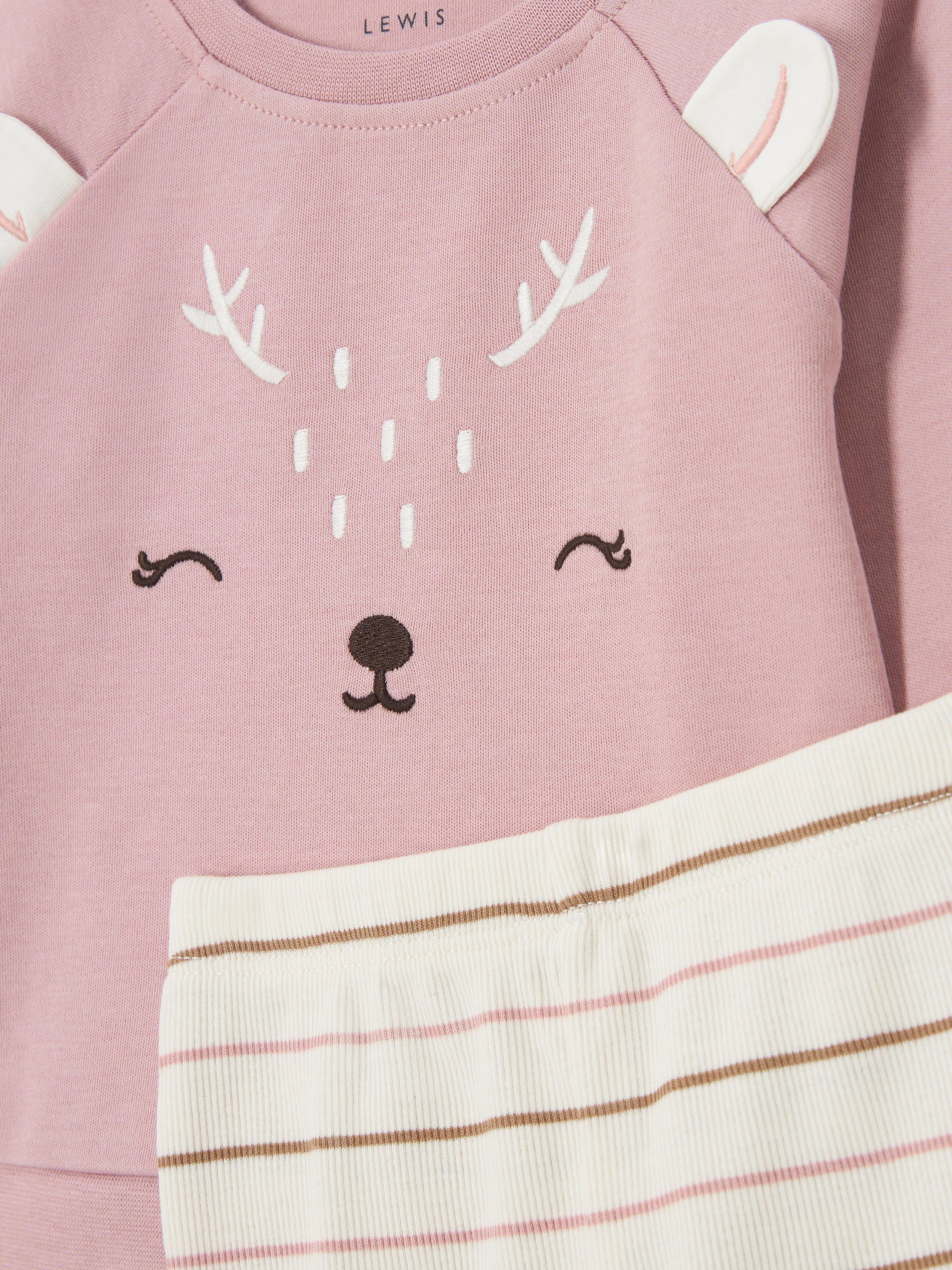 Product image 3 of 3, which shows John Lewis Baby Novelty Deer Pyjamas, Pink, 3-6 months
