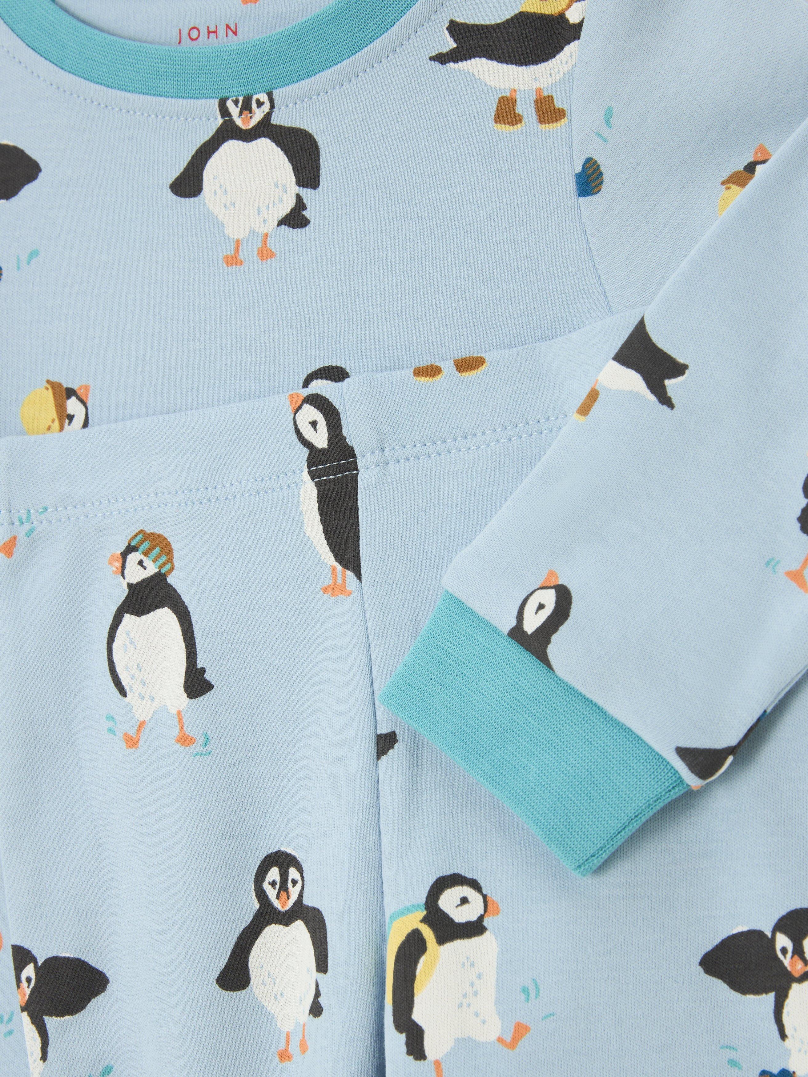 Product image 3 of 3, which shows John Lewis Baby Puffin Pyjamas, Blue, 3-6 months