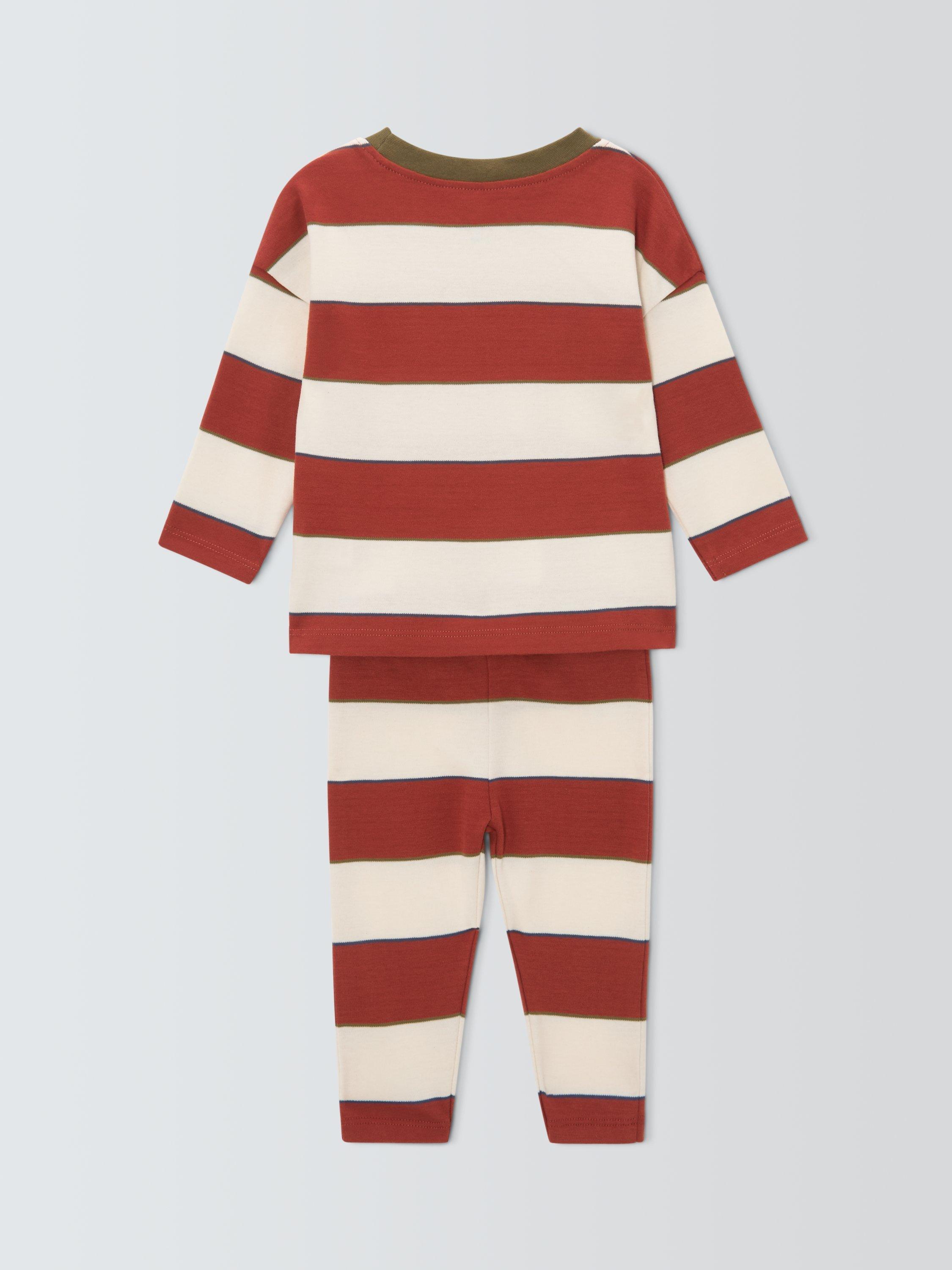 Product image 2 of 3, which shows John Lewis Baby Nessie Stripe Pyjamas, Orange, 9-12 months