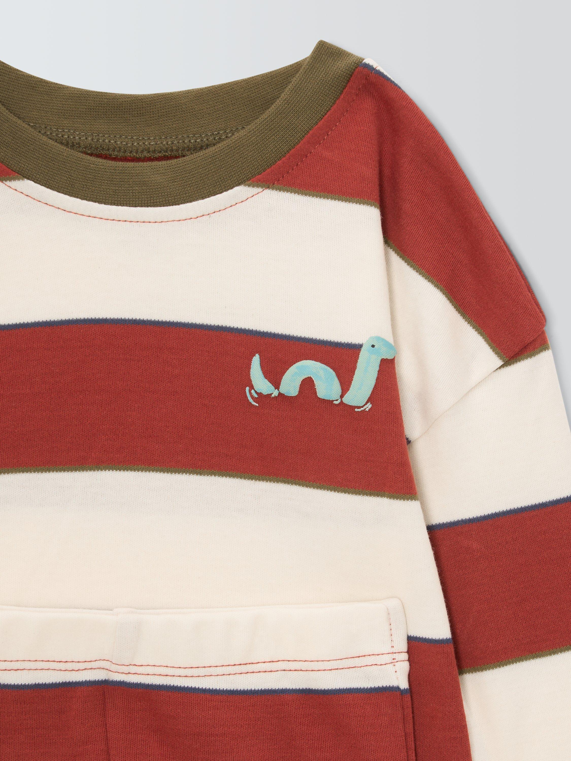 Product image 3 of 3, which shows John Lewis Baby Nessie Stripe Pyjamas, Orange, 9-12 months