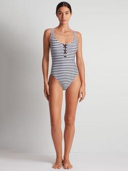 Ralph Lauren Laced Tank Stripe Swimsuit, Blue/Multi, Blue/Multi