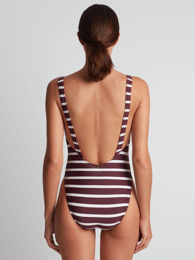 Product image 2 of 4, which shows Ralph Lauren Lago Stripe Swimsuit, Red Claret/Multi, 8
