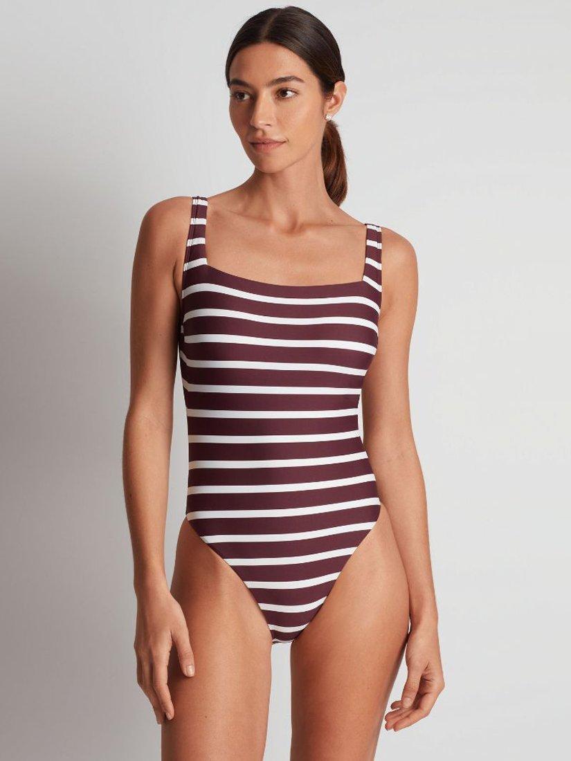 Product image 4 of 4, which shows Ralph Lauren Lago Stripe Swimsuit, Red Claret/Multi, 8