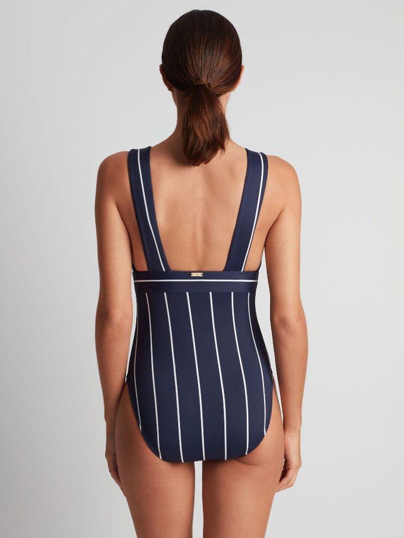 Product image 2 of 4, which shows Ralph Lauren Stripe V-Neck Plunge Swimsuit, Navy/Multi, 8
