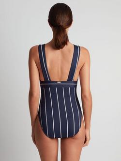 Ralph Lauren Stripe V-Neck Plunge Swimsuit, Navy/Multi - view 2, Navy/Multi