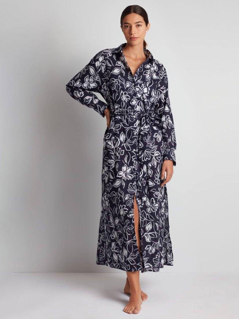 Product image 1 of 4, which shows Ralph Lauren Midi Shirt Dress Beach Cover Up, Navy/Multi, XS