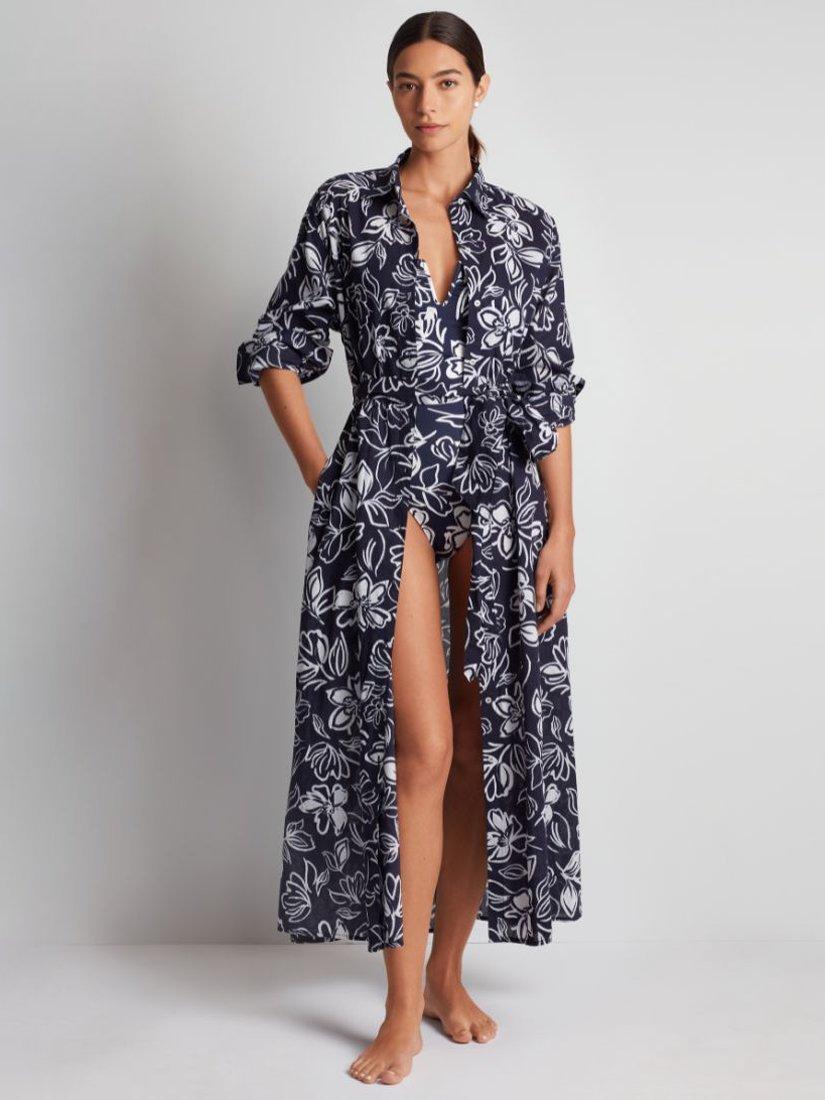 Product image 4 of 4, which shows Ralph Lauren Midi Shirt Dress Beach Cover Up, Navy/Multi, XS