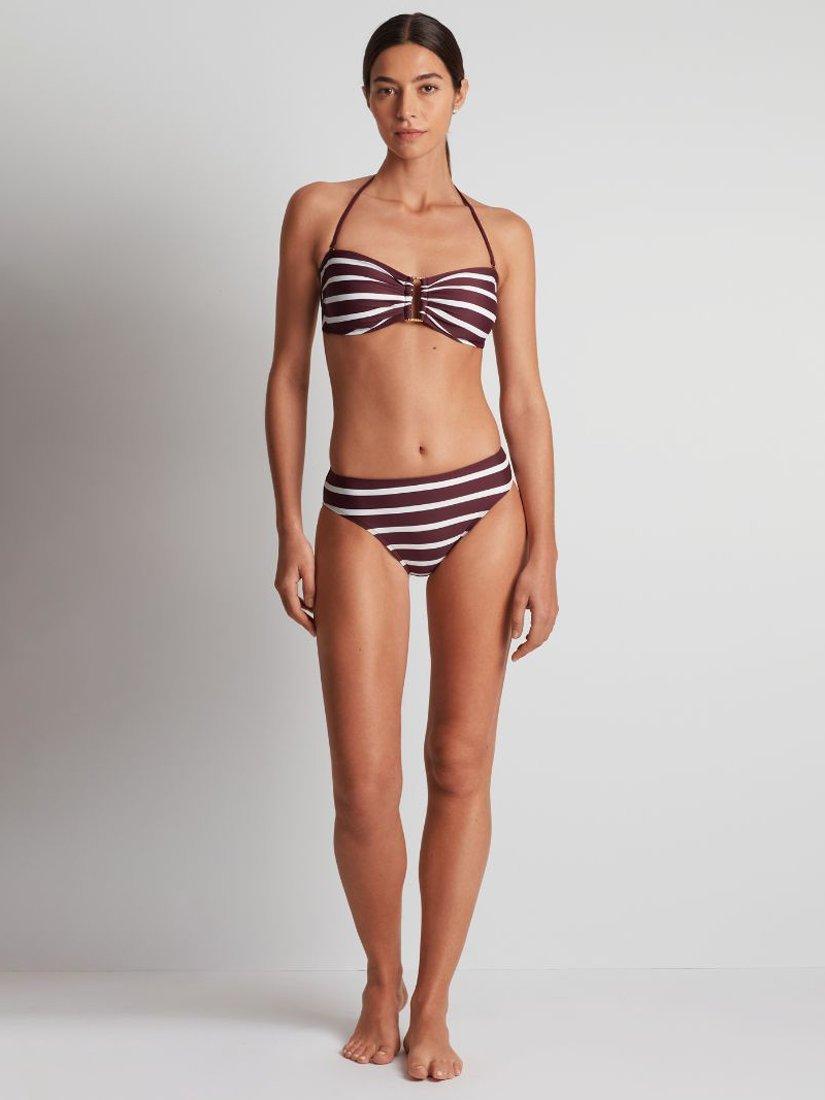 Product image 2 of 6, which shows Ralph Lauren Lago Stripe Hipster Bikini Bottoms, Red Claret/Multi, 8