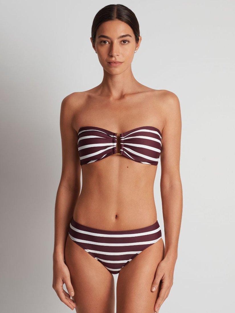 Product image 5 of 6, which shows Ralph Lauren Lago Stripe Hipster Bikini Bottoms, Red Claret/Multi, 8